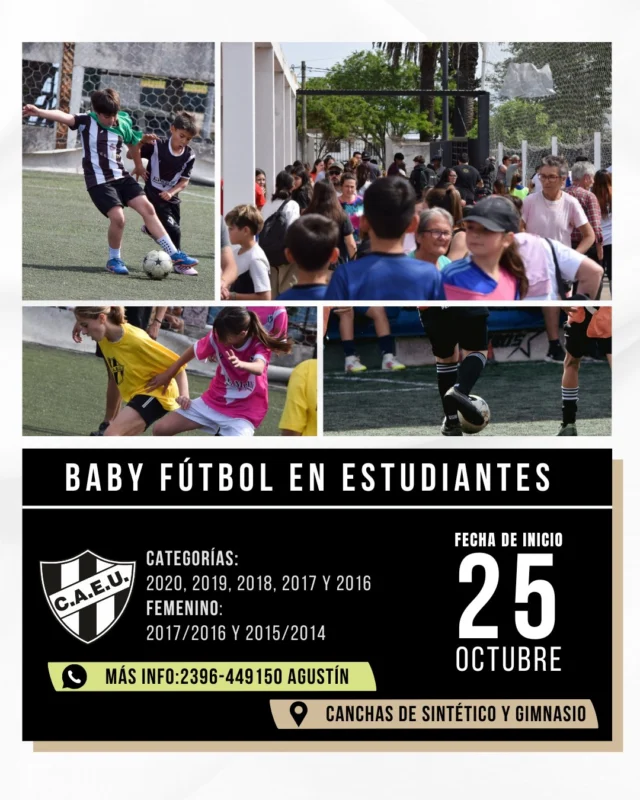 ¡SUMATE A JUGAR EL TORNEO MÁS DIVERTIDO! ⚽🙌
Comenzamos este sábado 25 de octubre en las canchas de sintético y en el gimnasio de nuestro club, en Godoy 755.
Para más información contactate al siguiente número: 2396-449150.