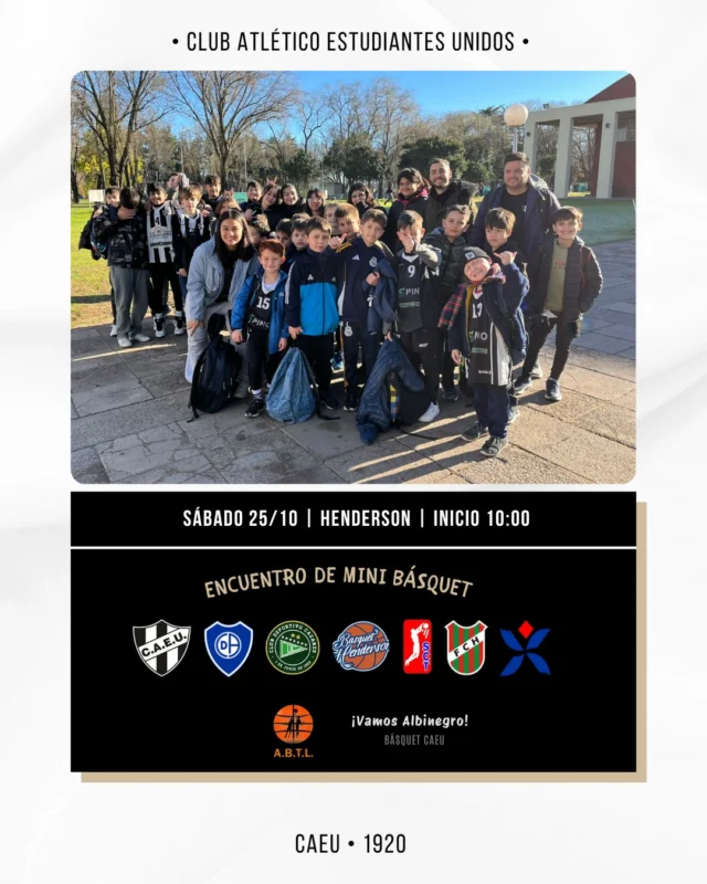 🏀 Encuentro en Henderson
Las categorías Escuelita, Premini y Mini de nuestro básquet formativo participarán este sábado del Encuentro ABTL, que se desarrollará de 10:00 a 14:00 en las instalaciones de Fútbol Club Henderson.
🖤🤍