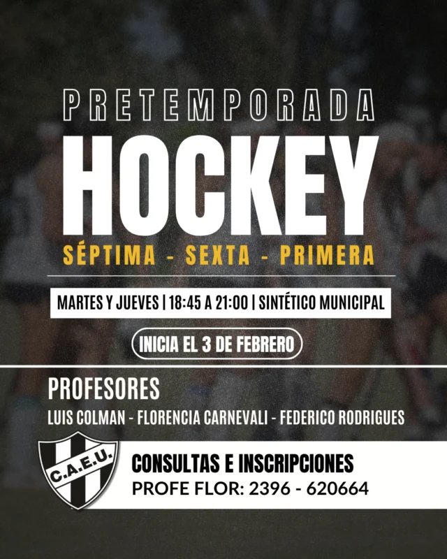 ¡La próxima semana comenzará la pretemporada de hockey! 🏑💪

Sumate a los entrenamientos ✅