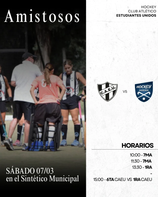 Amistosos en el Sintético 🏑📅

Las Albinegras recibirán a Hockey Daireaux en el marco de los encuentros que vienen disputando durante la pretemporada.

Tercer fin de semana seguido de partidos 💪

🖤🤍