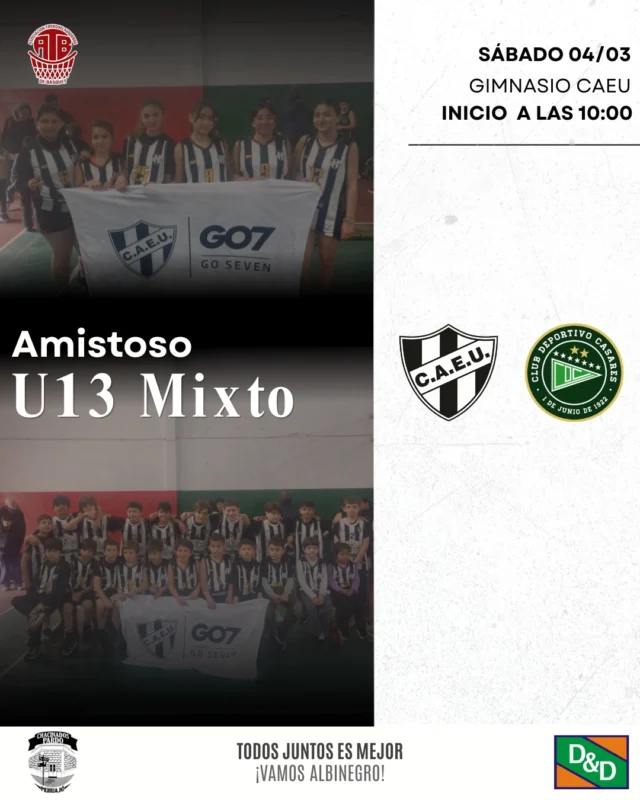 Amistoso de básquet en casa 🏀

Con la categoría U13 recibiremos este sábado a Deportivo de Carlos Casares el sábado a partir de las 10:00 en nuestro gimnasio 📍

🖤🤍