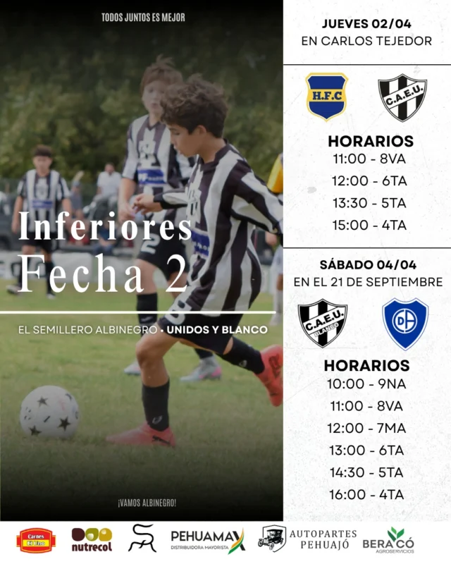 Actividad con adelanto 📅⚽

Se pone en marcha la segunda fecha del Torneo de Inferiores. La tira de Estudiantes Unidos estará presente hoy jueves en Tejedor para enfrentar a Huracán.

Mientras que Estudiantes Blanco recibirá a Deportivo el sábado en el 21 de Septiembre.

🖤🤍