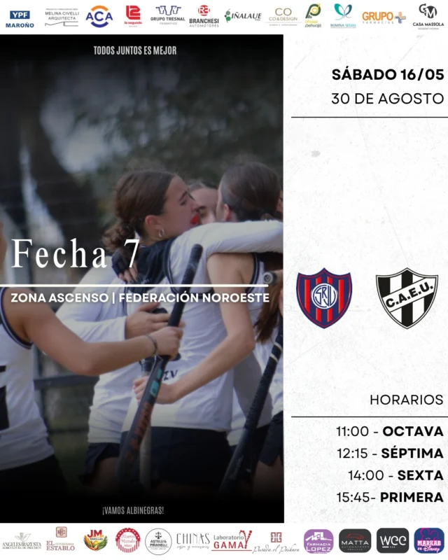 Una  nueva cita para las Albinegras 🏑📅

Luego del gran sábado en la Copa Noroeste, Estudiantes afrontará la séptima fecha del Torneo Apertura.

Será en 30 de Agosto ante Juventud Unida. 

🖤🤍