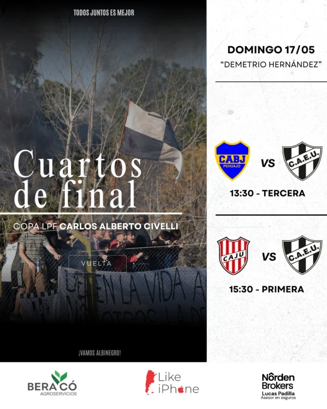 ¡Nos vamos a Henderson! 💪⚽

El domingo jugamos la vuelta de cuartos de final de la Copa LPF.

¡Vamos Albinegro! 🖤🤍
