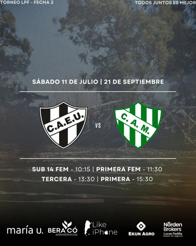 JUGAMOS DE LOCAL 📅⚽

Este sábado tendremos actividad desde temprano en el 21 de Septiembre.

La jornada comenzará con el Sub 14 y luego será turno para la primera femenina que tendrá su debut en este torneo, tras haber quedado libre en la primera fecha.

Después del turno de las chicas será el momento para la tercera y para el primer partido del campeón de local.

¡Vamos Albinegro! 🖤🤍
