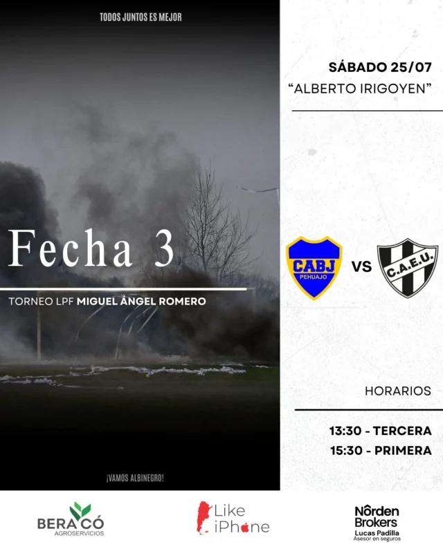 JUEGA EL CAMPEÓN 💪

Este sábado visitaremos a Boca en el Alberto Irigoyen, con tercera y primera división.

¡Vamos Albinegro! 🖤🤍