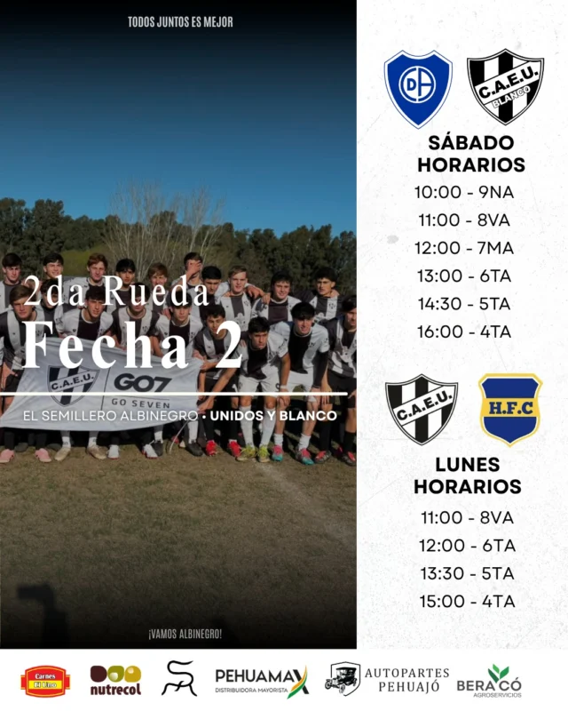 Nueva fecha para nuestro Semillero ⚽📅

Será en dos días: este sábado Estudiantes Blanco visitará a Deportivo, mientras que Estudiantes Unidos recibirá el próximo lunes a Huracán.

¡Vamos Albinegro! 🖤🤍