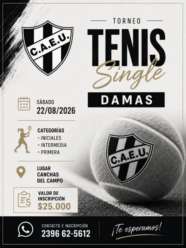 🎾 DOS TORNEOS DE TENIS EN ESTUDIANTES

Te presentamos dos propuestas para disfrutar de dos findes de tenis en nuestras canchas.

👩 Single Damas
📅 Sábado 22 de agosto
Categorías: Iniciales, Intermedia y Primera.

👨 Intermedia Masculino
📅 29 y 30 de agosto.

Dos torneos, dos fines de semana para encontrarnos en la cancha.

📲 Consultá por inscripciones y anotate para jugar.

¡Te esperamos! 🎾

Gracias a los sponsors @zoeclothing__ y @lescroissantspehua