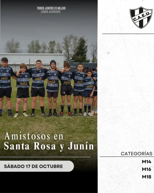 SÁBADO DE AMISTOSOS🏉

La M14 viajará a Santa Rosa para disputar un amistoso frente a Santa Rosa Rugby.

Por su parte, M16 y M18 viajarán a Junín, donde jugarán fusionados con Bragado Rugby ante Los Matreros de Morón, y Los Miuras de Junín.

🖤🤍