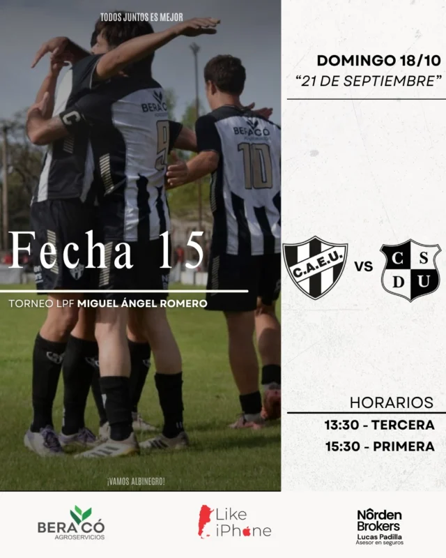 LA ÚLTIMA EN CASA ⚽🏠

Recibimos a Unión de Curarú por la última fecha de la etapa clasificatoria en el 21 de Septiembre.

Nos encontramos el domingo ¡Vamos Albinegro! 🖤🤍